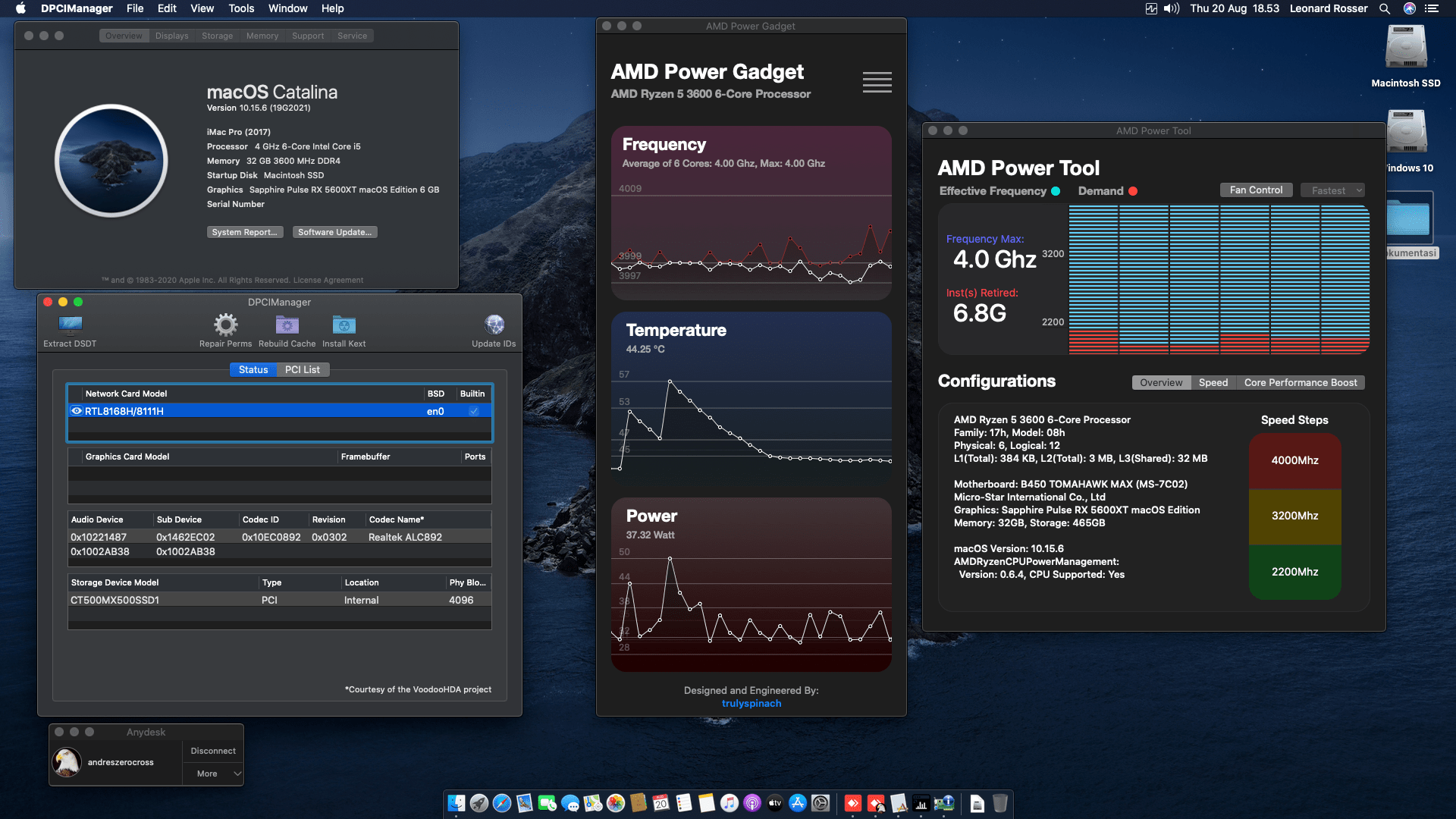 Success Hackintosh macOS Catalina 10.15.6 Build 19G2021 at MSI B450 Tomahawk Max + AMD Ryzen 5 3600 + Sapphire Pulse RX 5600XT